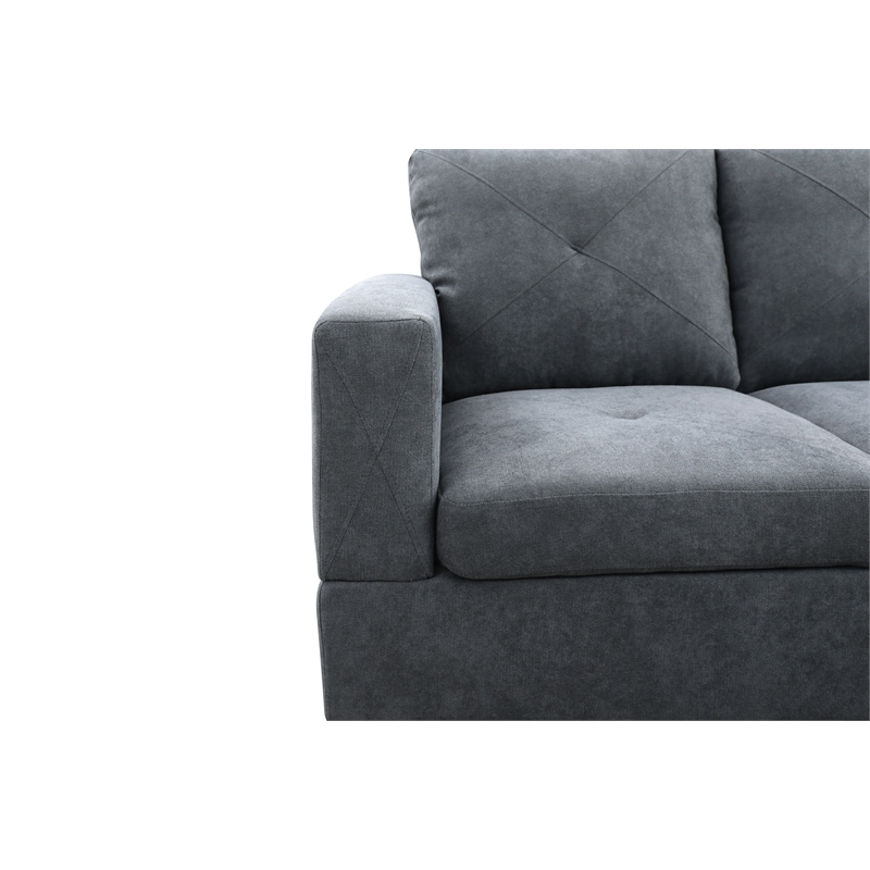 Starhome L Shaped Dark Gray Couch with Ottoman(Pillows Included) Microfiber