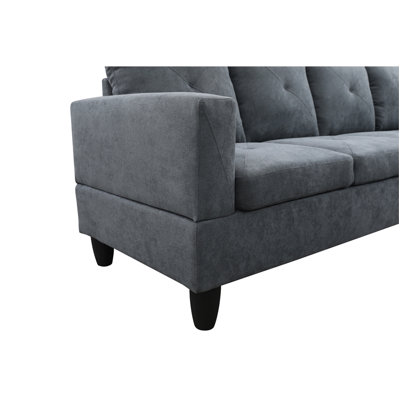 Starhome L Shaped Dark Gray Couch with Ottoman(Pillows Included) Microfiber