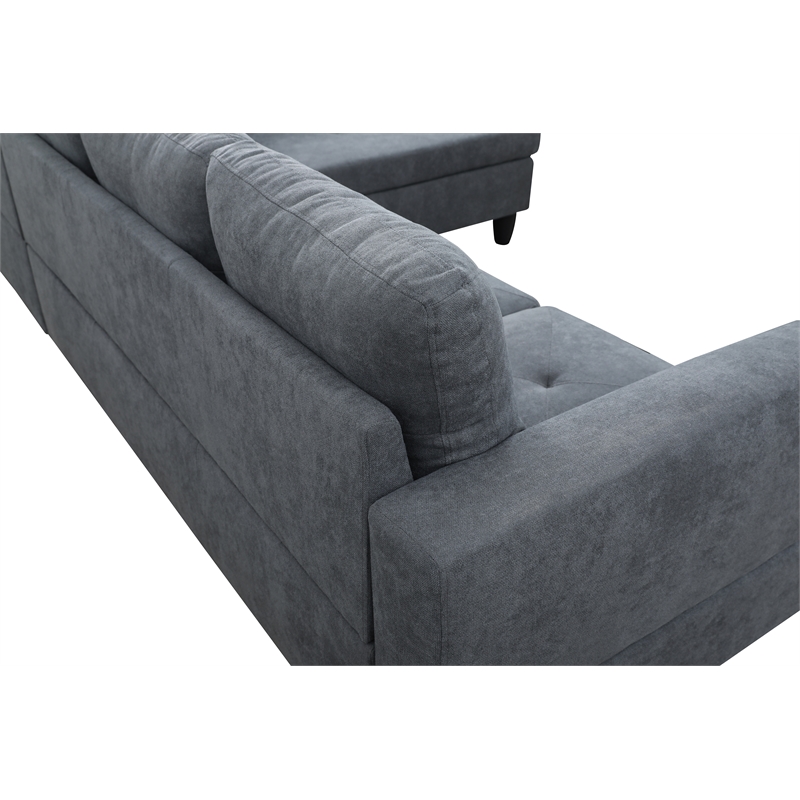 Starhome L Shaped Dark Gray Couch with Ottoman(Pillows Included) Microfiber
