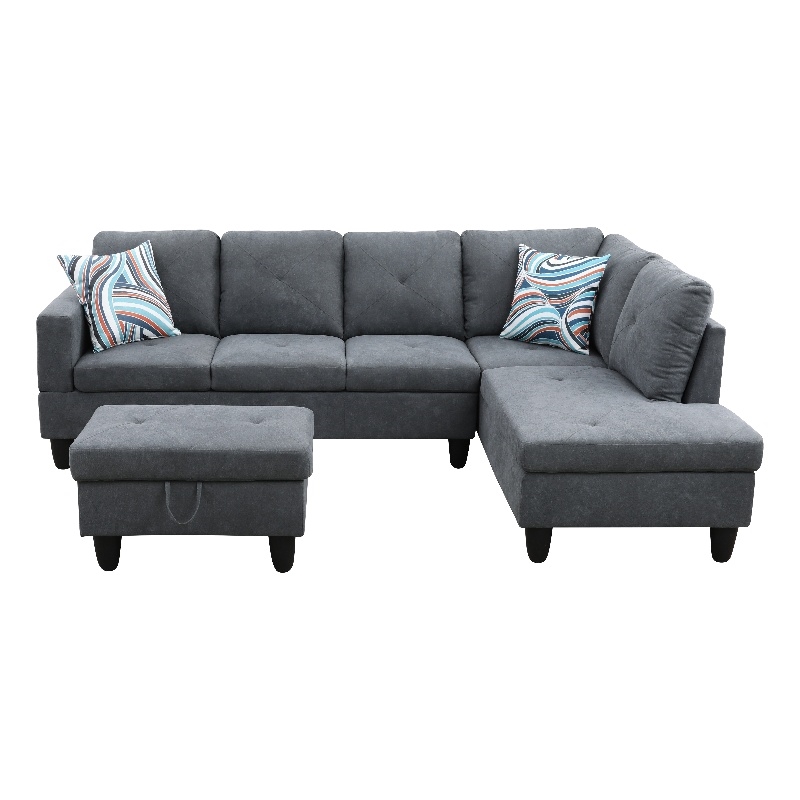 Starhome L Shaped Dark Gray Couch with Ottoman(Pillows Included) Microfiber