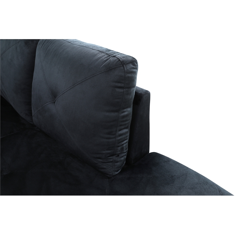 Starhome L Shaped Black Couch with Ottoman(Pillows Included) Microfiber