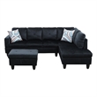 Starhome L Shaped Black Couch with Ottoman(Pillows Included) Microfiber