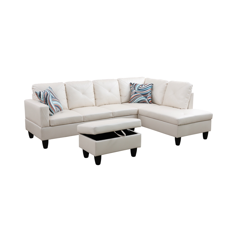 Starhome L Shaped White Couch with Ottoman(Pillows Included) Microfiber