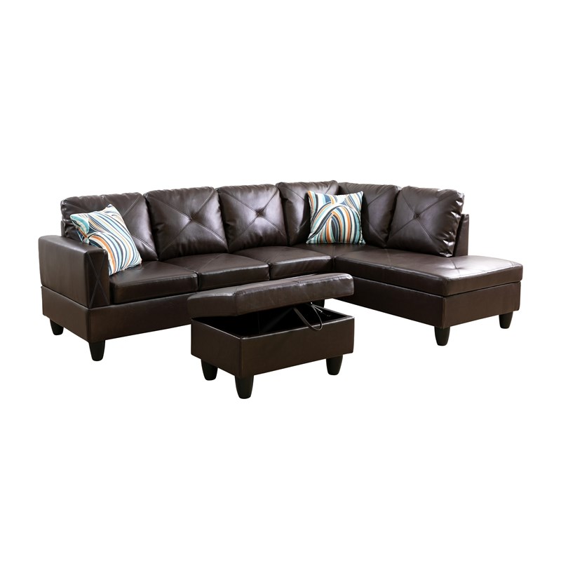 Starhome L Shaped Brown Couch with Ottoman(Pillows Included) Microfiber