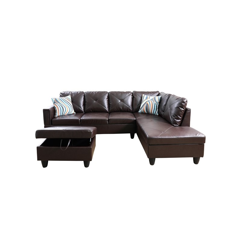 Starhome L Shaped Brown Couch with Ottoman(Pillows Included) Microfiber