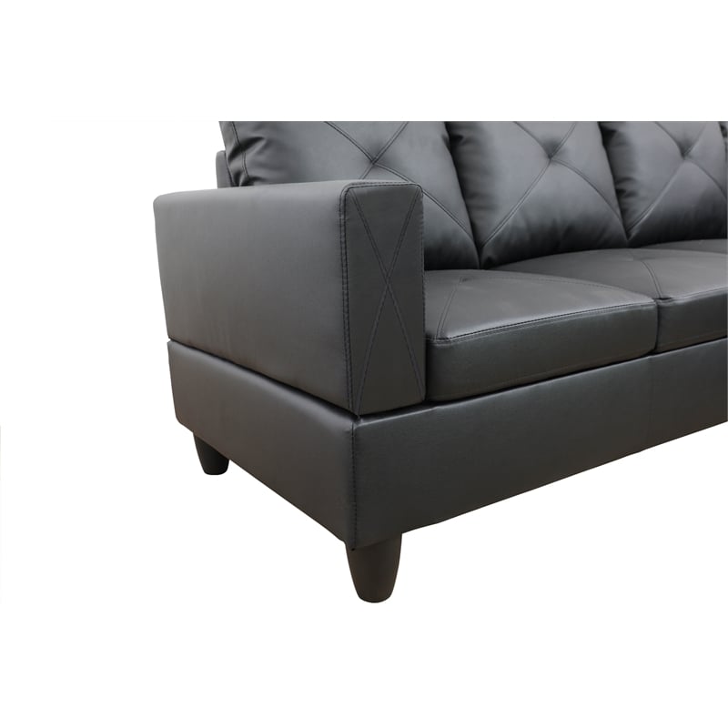 Starhome L Shaped Black Couch with Ottoman(Pillows Included) Microfiber