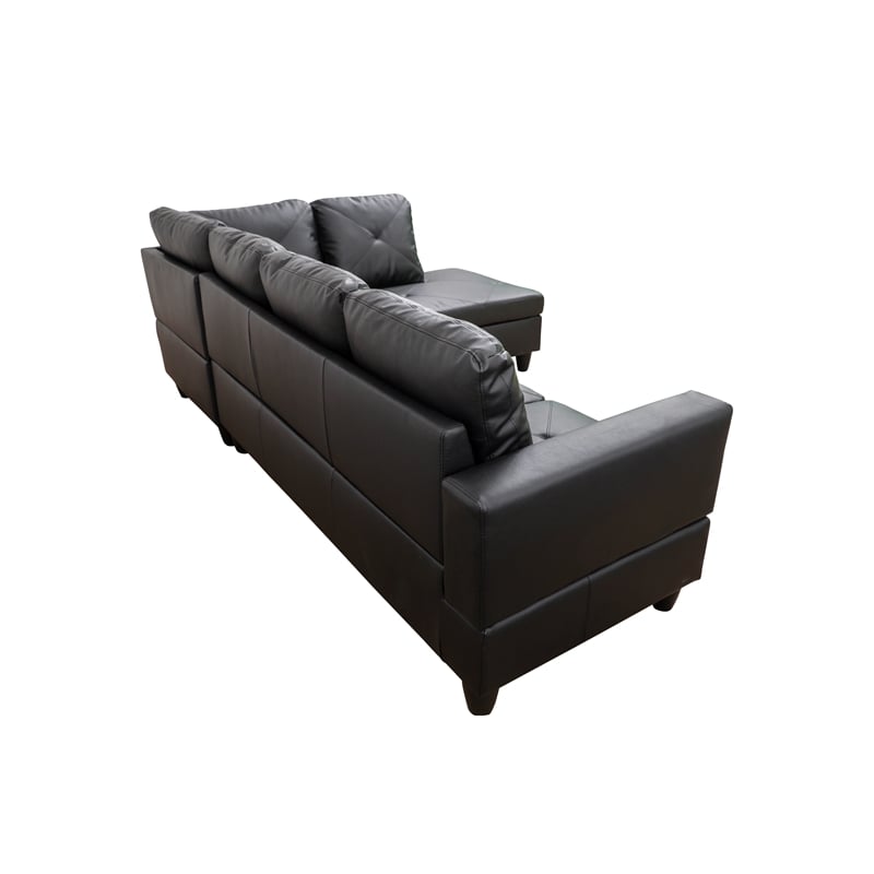 Starhome L Shaped Black Couch with Ottoman(Pillows Included) Microfiber