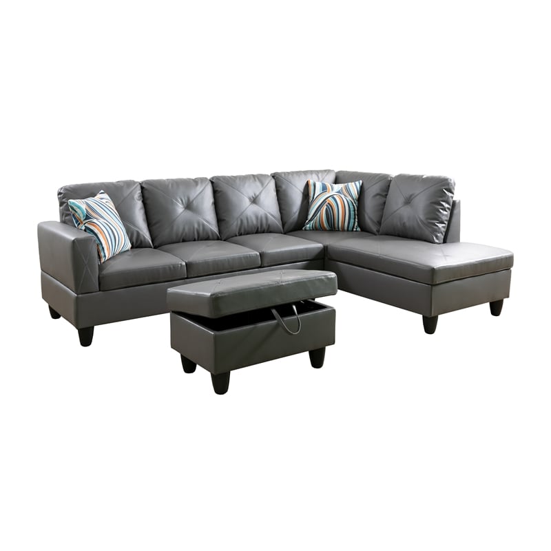 Starhome L Shaped Gray Couch with Ottoman(Pillows Included) Microfiber