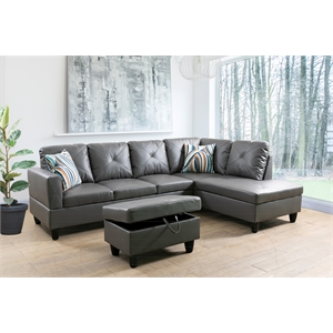 Starhome L Shaped Gray Couch with Ottoman(Pillows Included) Microfiber