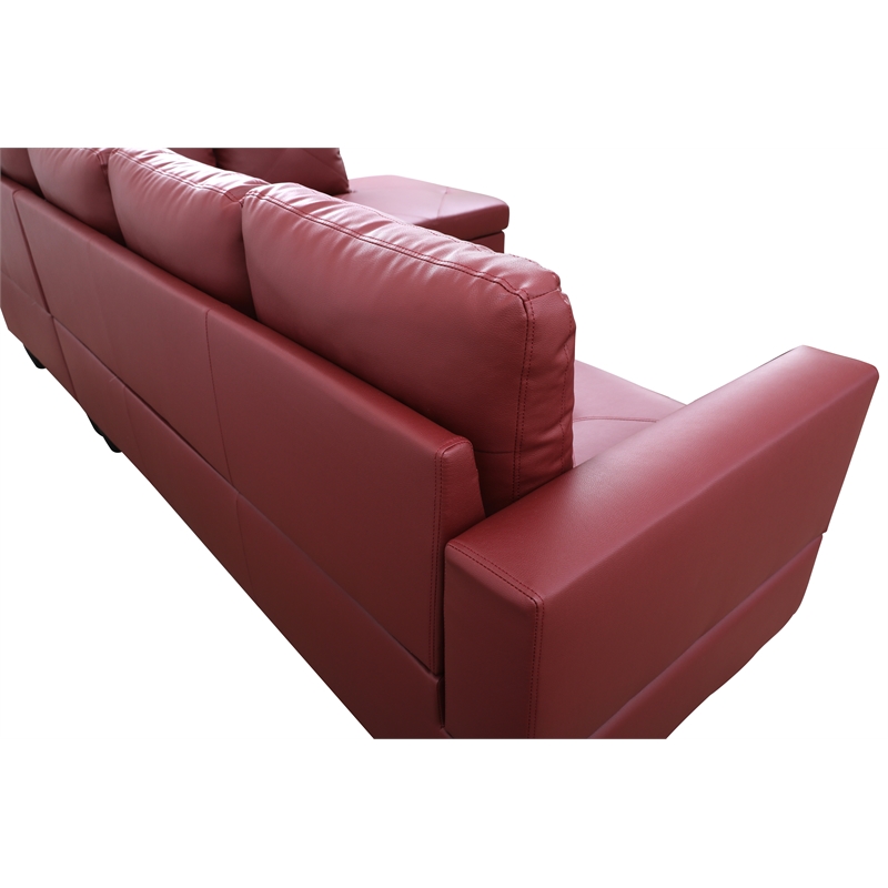 Starhome L Shaped Red Couch with Storage Ottoman(Pillows Included) Microfiber