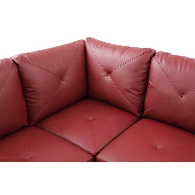 Starhome L Shaped Red Couch with Storage Ottoman(Pillows Included) Microfiber