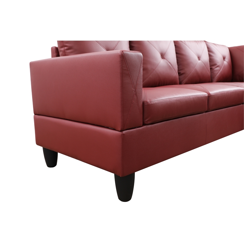 Starhome L Shaped Red Couch with Storage Ottoman(Pillows Included) Microfiber