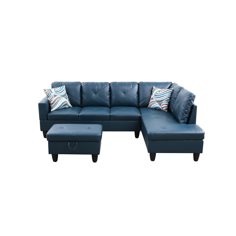 Starhome L Shaped Denim Couch with Storage Ottoman(Pillows Included) Microfiber