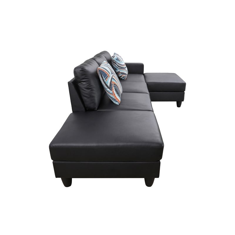 Starhome L Shaped Black Faux Leather 2-Piece Couch Living Room Sofa Set