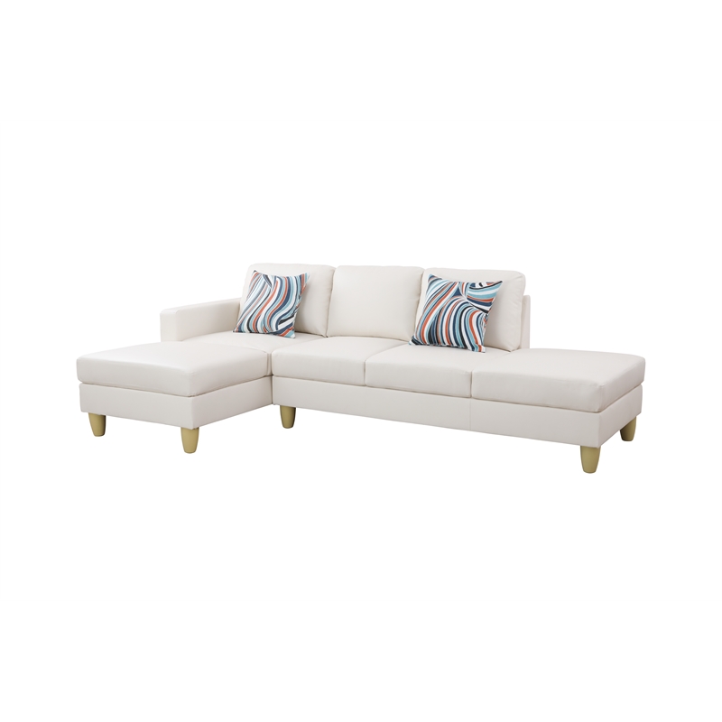 Starhome L Shaped White Faux Leather 2-Piece Couch Living Room Sofa Set