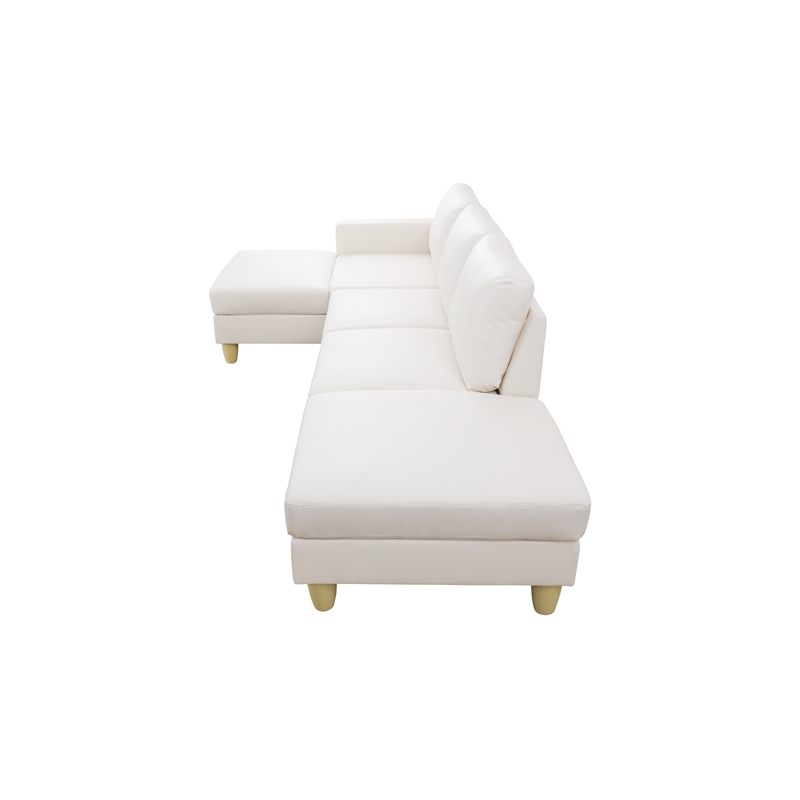 Starhome L Shaped White Faux Leather 2-Piece Couch Living Room Sofa Set