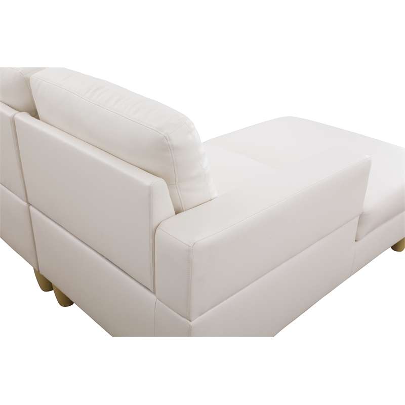 Starhome L Shaped White Faux Leather 2-Piece Couch Living Room Sofa Set