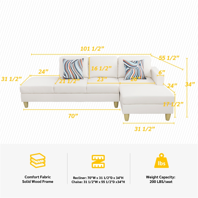 Star Home Living Raphael Sectional Sofa Cream White