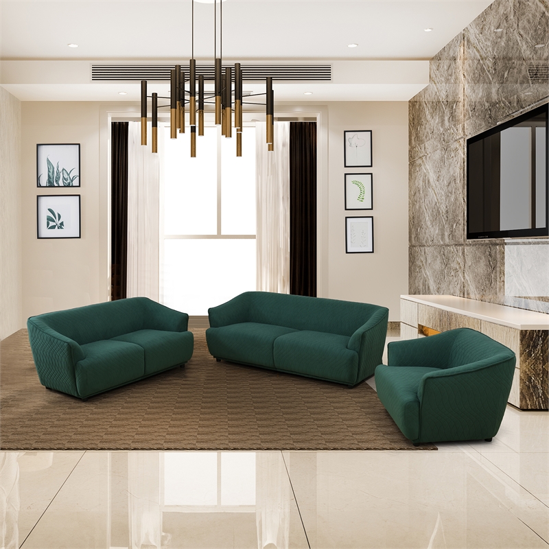 Star Home Living Corp 3-Piece Modern Microfiber Sofa Set in Dark Green