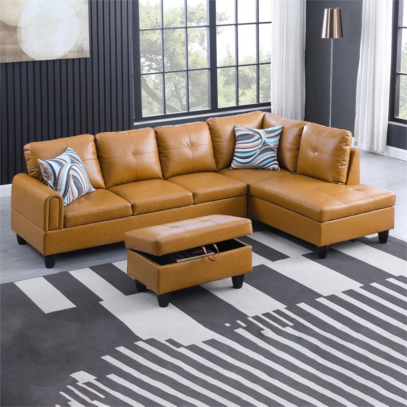 Star Home Living 3-Piece Faux Leather Right Facing Sectional in Rusty Orange