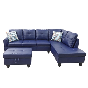 Star Home Living 3-Piece Faux Leather Right Facing Sectional in Navy Blue