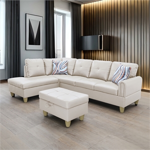 Star Home Living 3-Piece Faux Leather Left Facing Sectional in White