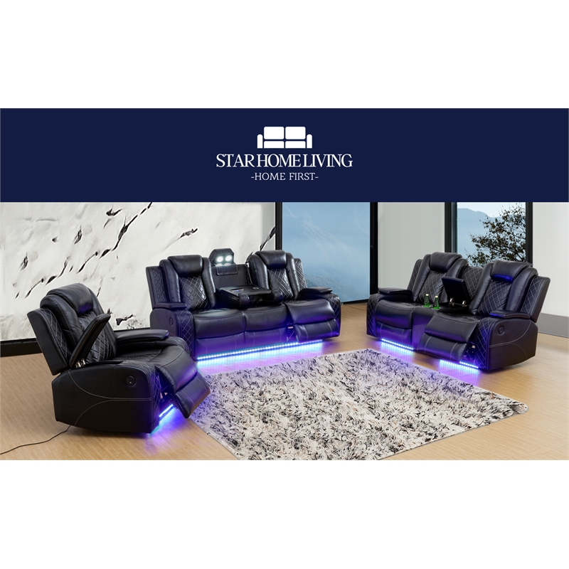 Beverly Fine Funiture Katie 3 Piece Faux Leather Recliner Living Room Set Black