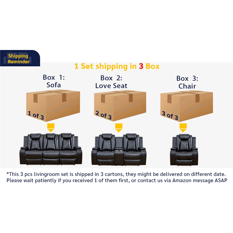 Beverly Fine Funiture Katie 3 Piece Faux Leather Recliner Living Room Set Black