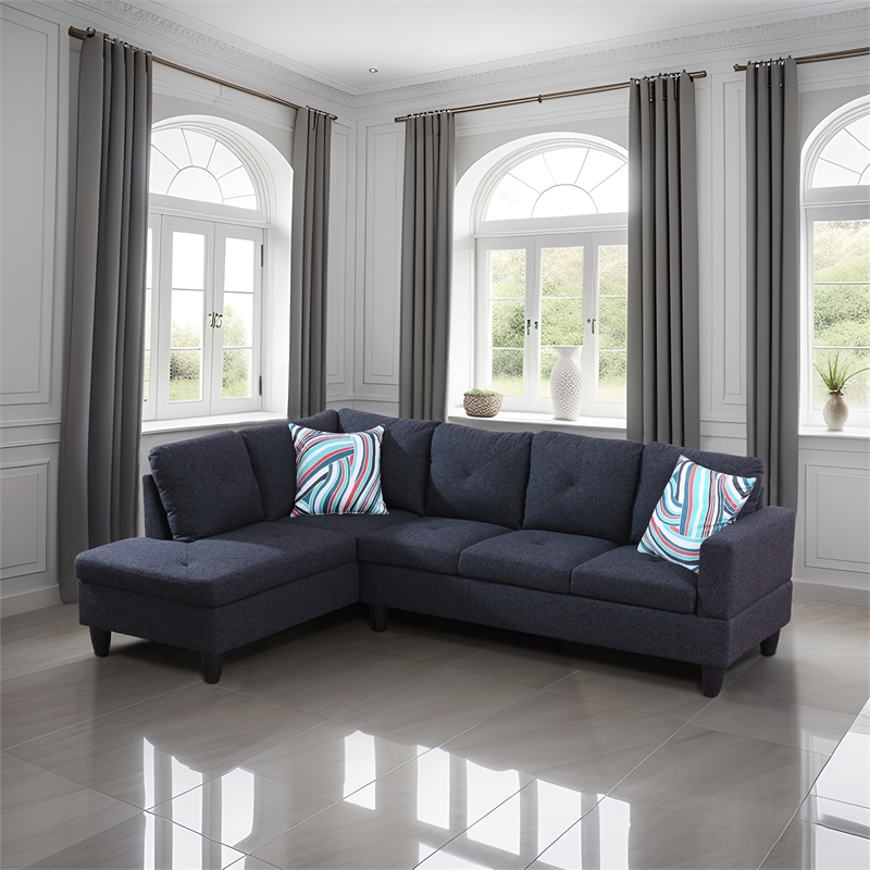 Starhome living La venta 2 piece sectional sofa Black Grey Material-Linen