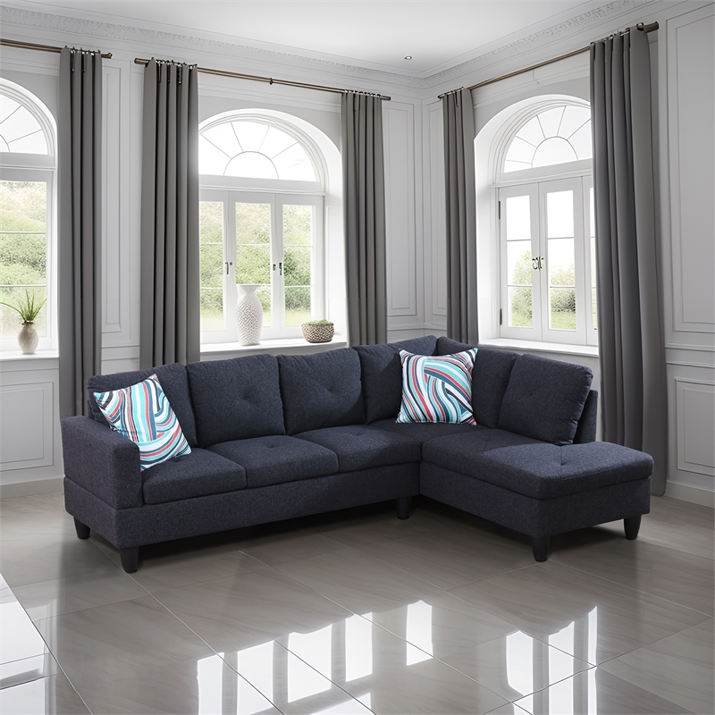 Starhome living La venta 2 piece sectional sofa Black Grey Material-Linen