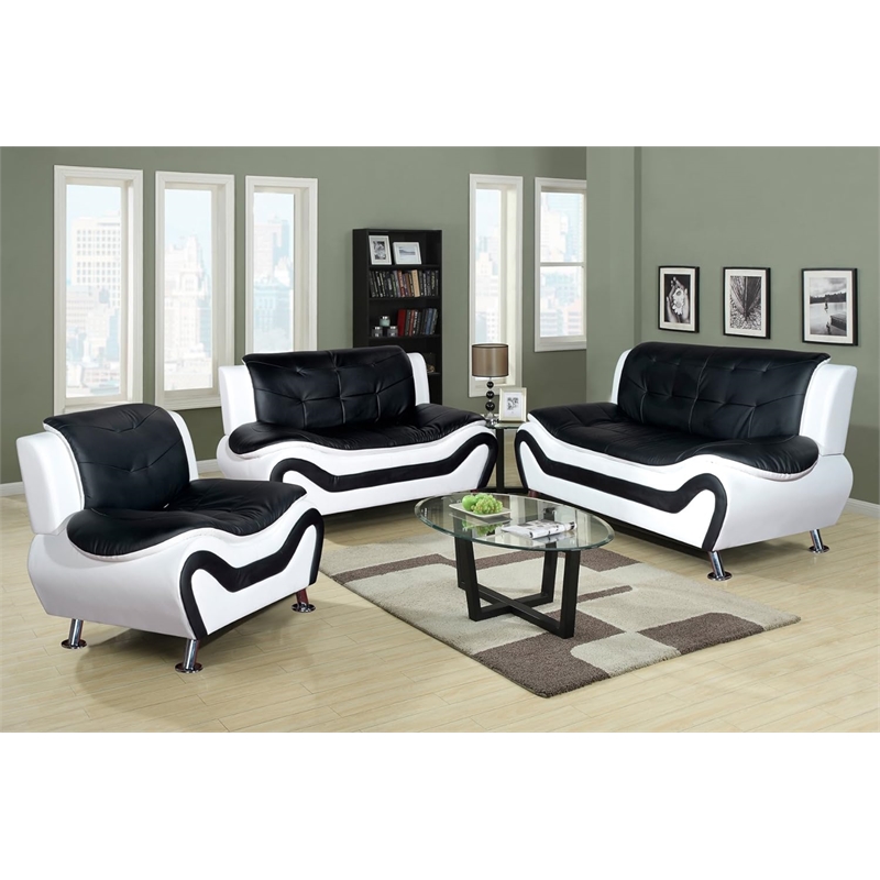 Beverly Fine Furniture 3 Piece Set Multicolor Black white Faux Leather