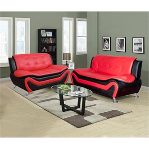 Beverly Fine Furniture 2 Piece Set Multicolor Black & Red Faux Leather