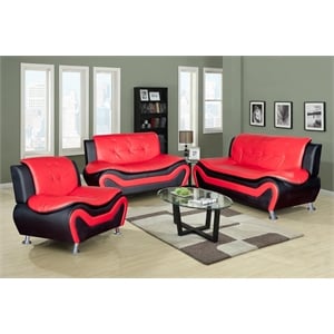 Beverly Fine Furniture 3 Piece Set Multicolor Black & Red Faux Leather