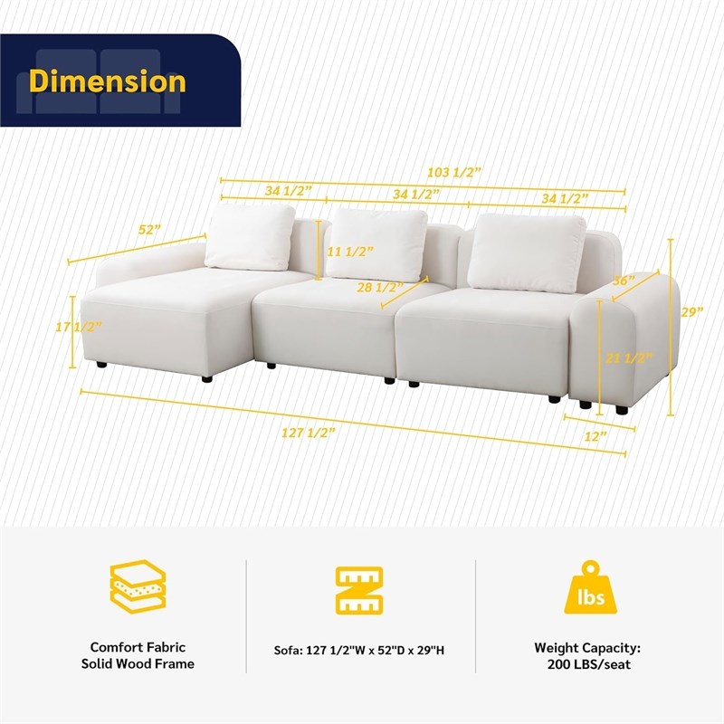 Cucan Sectional Sofa Se  5701-white Microfiber 4-Piece Sofa Set