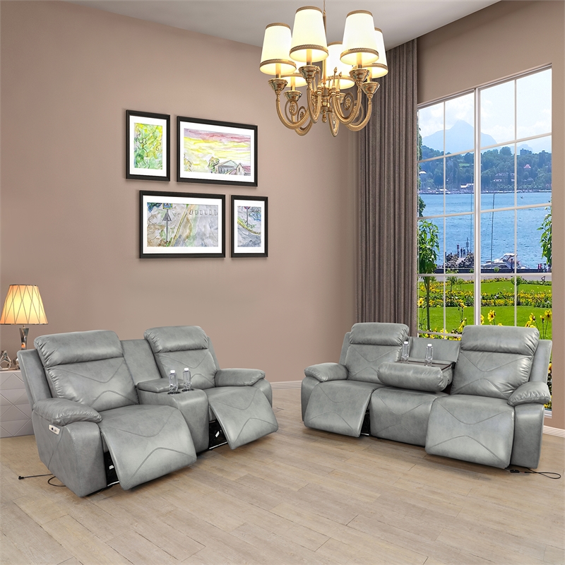 Condio Living Room Recliner Set Loveseat and Sofa Gray