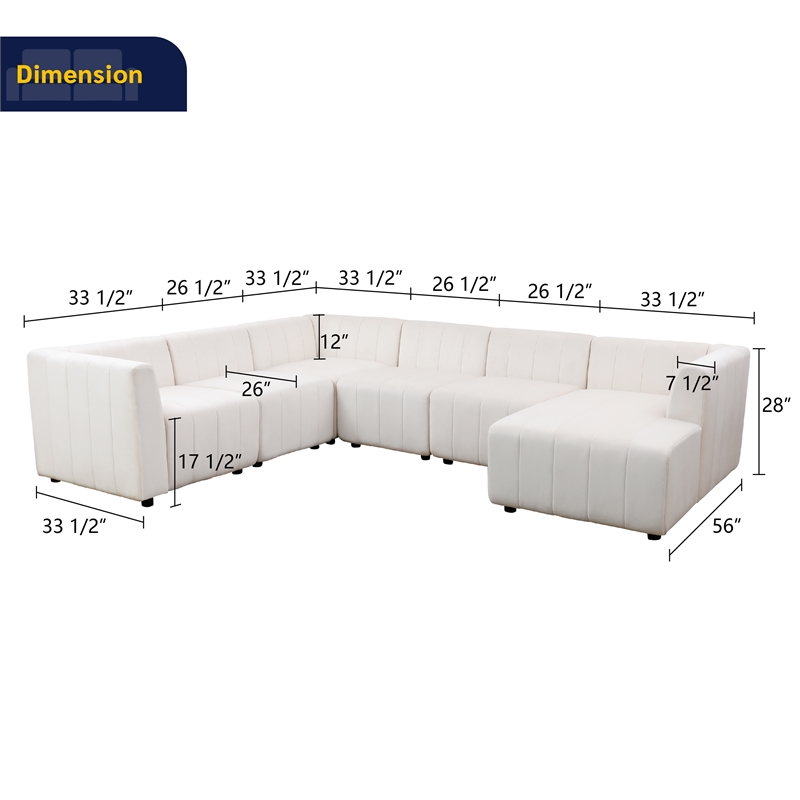 Rockport Modular White Microfiber 6-Piece Living Room Sofa Set