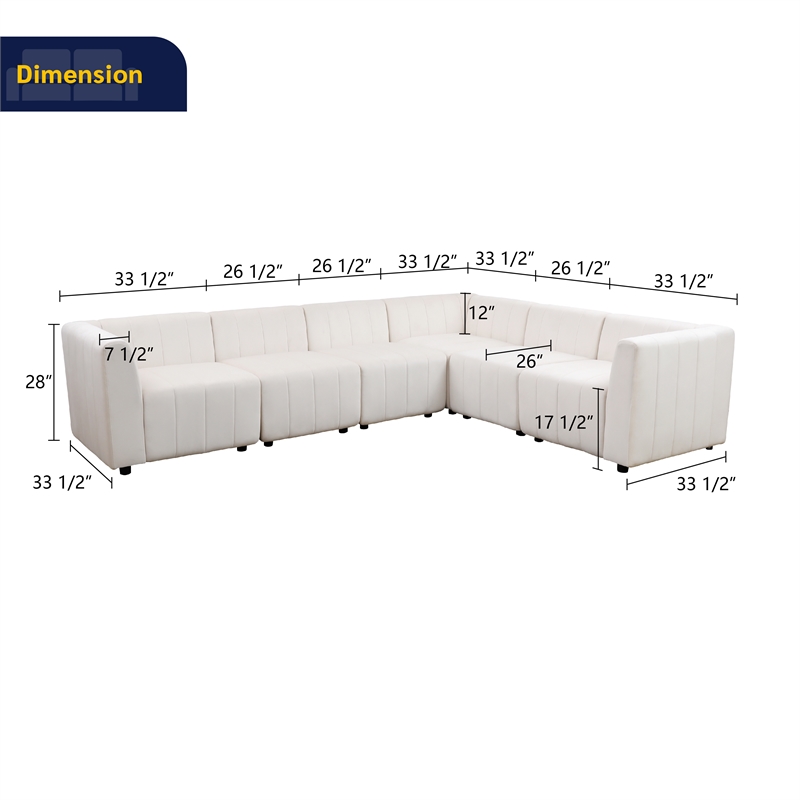 Rockport Modular White Microfiber 6-Piece Living Room Sofa Set