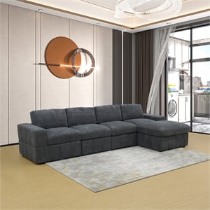 Dark Grey Corduroy 5-Piece Living Room Sofa Set Left Armchair and Recliner