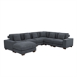 Dark Grey Corduroy 7-Piece Living Room Sofa Set with Ottoman