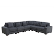 Dark Grey Color Corduroy 7-Piece Living Room Sofa Set with Ottoman