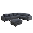 Dark Grey Color Corduroy 7-Piece Living Room Sofa Set with Ottoman