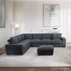 Dark Grey Color Corduroy 7-Piece Living Room Sofa Set with Ottoman