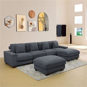 Dark Grey Corduroy 6-Piece Living Room Sofa Set with Ottoman