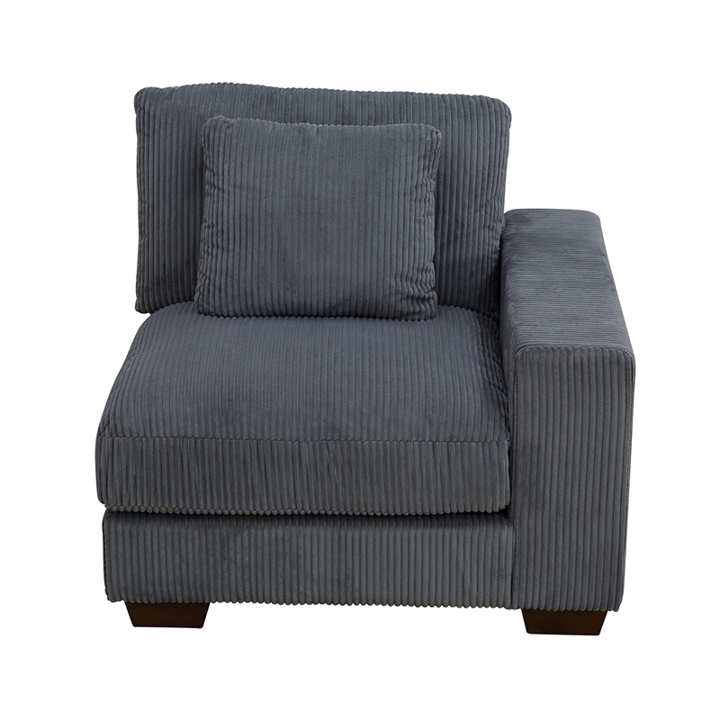 Dark Grey Color Corduroy 6-Piece Living Room Sofa Set with 2 Ottoman