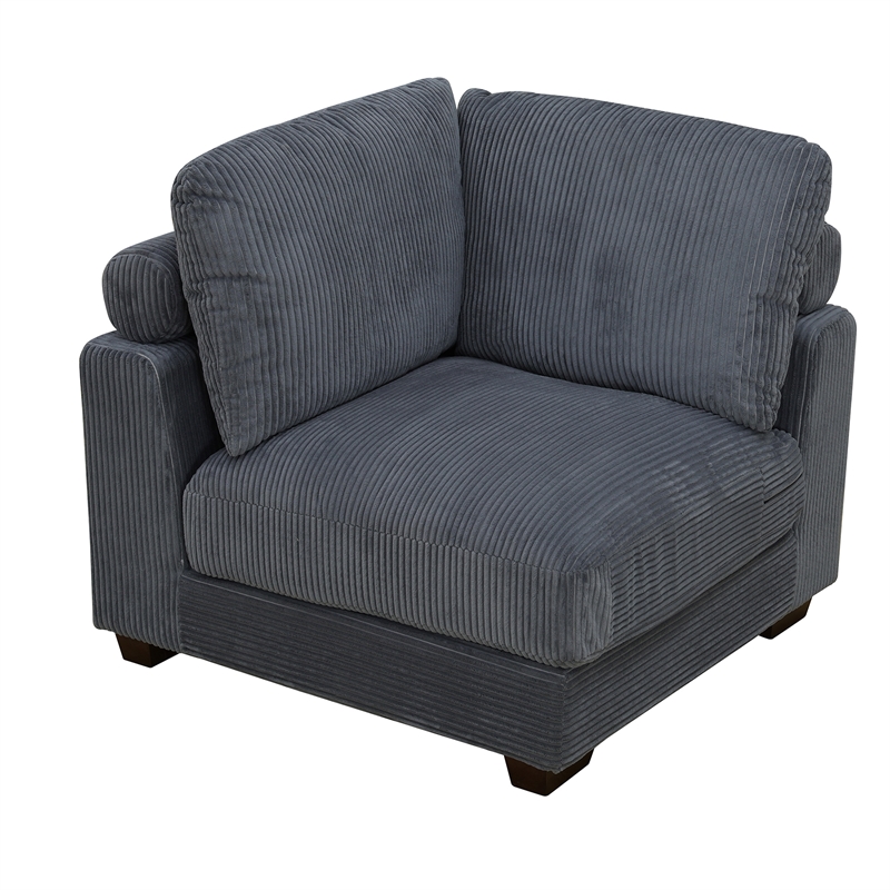 Dark Grey Color Corduroy 6-Piece Living Room Sofa Set with 2 Ottoman