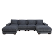 Dark Grey Color Corduroy 6-Piece Living Room Sofa Set with 2 Ottoman