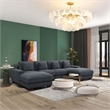 Dark Grey Color Corduroy 6-Piece Living Room Sofa Set with 2 Ottoman