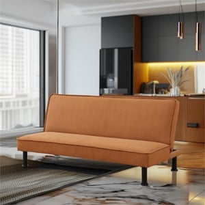 Light Coffee Flannel Sofa Bed with Metal Legs