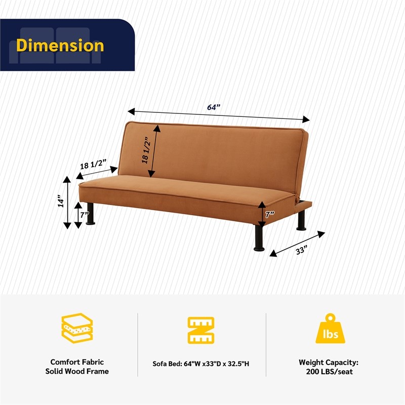 Light Coffee Flannel Sofa Bed with Metal Legs