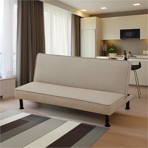 Khaki Flannel Sofa Bed with Metal Legs